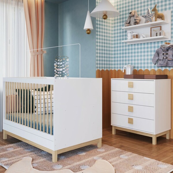 Quarto De Bebê Completo Eleva 4 Gavetas 1 Prateleira Branco -