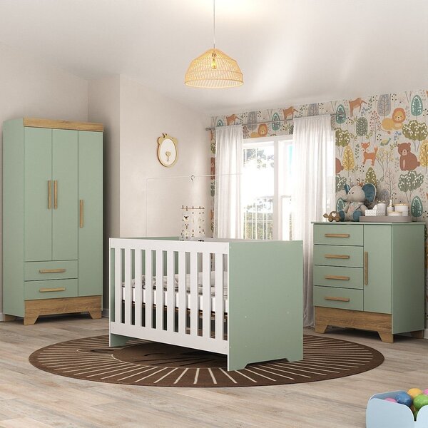 Quarto De Bebê Completo Guarda Roupa 3 Portas 2 Gavetas Com C