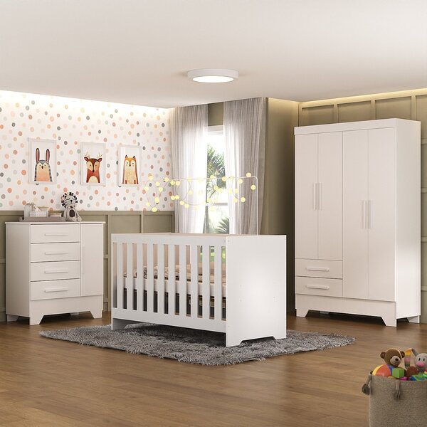 Quarto De Bebê Completo Guarda Roupa 4 Portas 2 Gavetas Com C