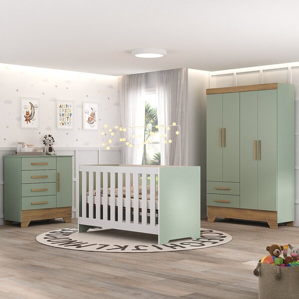 Quarto De Bebê Completo Guarda Roupa 4 Portas 2 Gavetas Com C