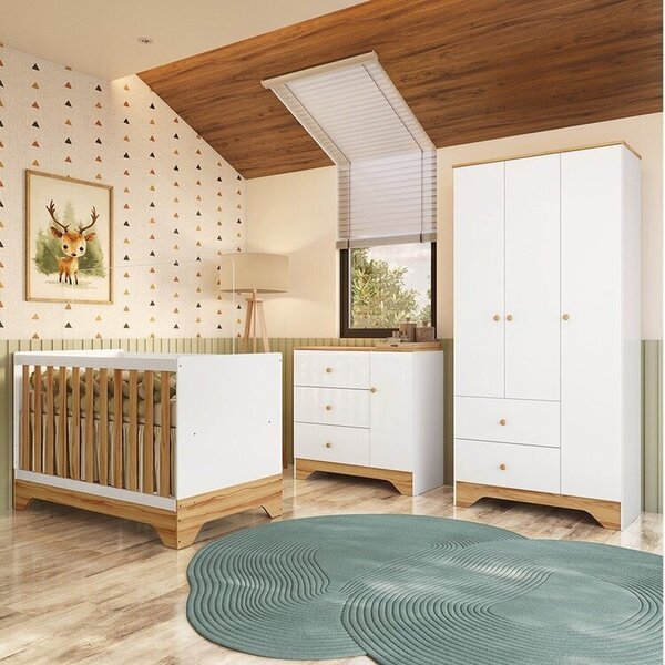 Quarto De Bebê Completo Guarda-roupa E Cômoda E Berço Minicam