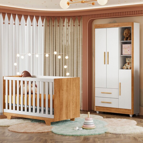 Quarto De Bebê Completo Lara 100% Mdf 3 Portas 2 Gavetas Amad