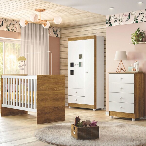 Quarto De Bebê Completo Life 100% Mdf 3 Portas 6 Gavetas Bran
