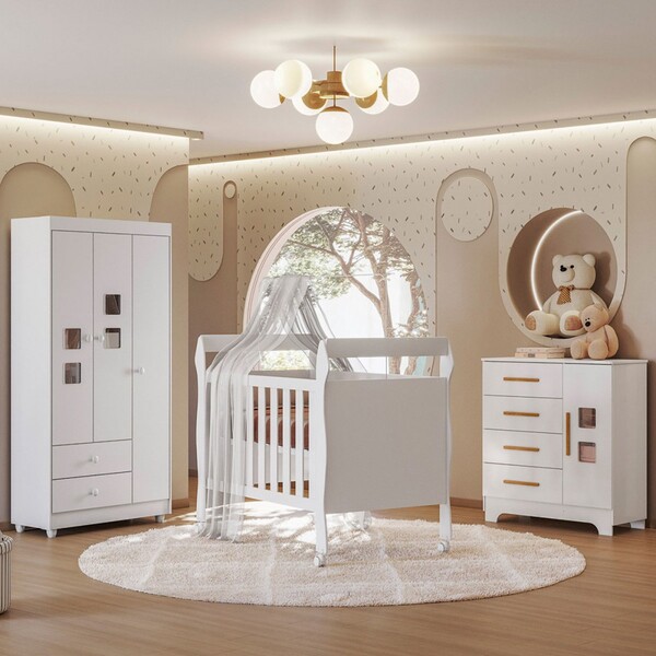 Quarto De Bebê Completo Mila 100% Mdf 4 Portas 6 Gavetas Bran