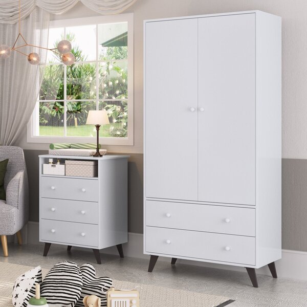 Quarto De Bebê Completo Roupeiro 2 Portas 2 Gavetas Com Cômod