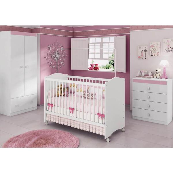 Quarto De Bebê Completo Sabrina Plus 3 Em 1 - Branco/rosa