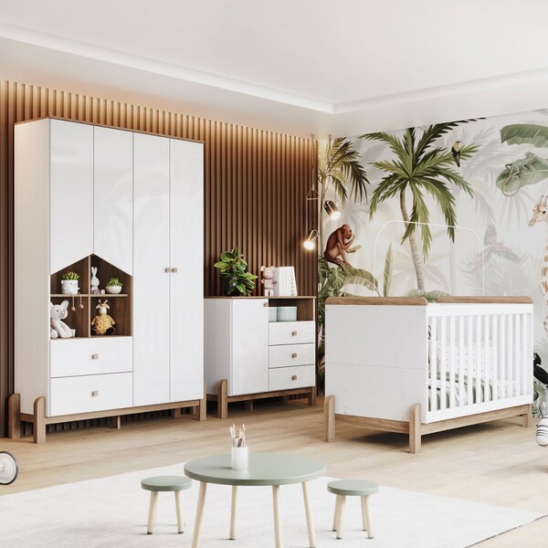 Quarto De Bebê Completo Ternura 5 Portas 5 Gavetas Branco/jeq