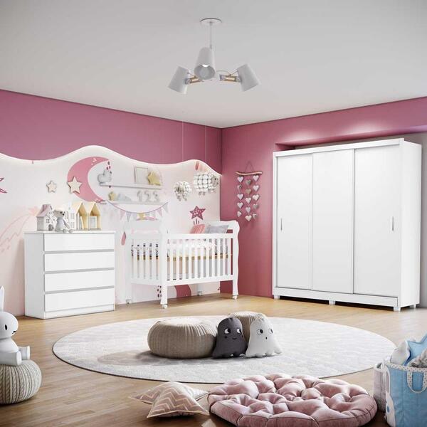 Quarto De Bebê Completo Theo Berço 3 Em 1 Lila Guarda Roupa 3