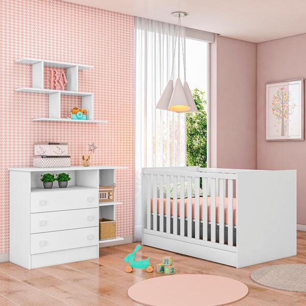 Quarto De Bebê Delaware Gaveteiro E Berço Branco