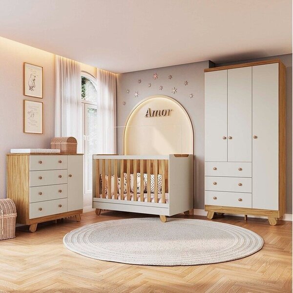 Quarto De Bebê Guarda Roupa 3 Portas Cômoda E Berço Minicama