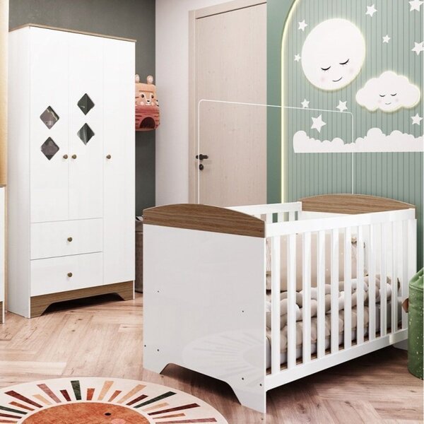 Quarto De Bebê Guarda Roupa Com Janelas Losango E Berço Ameri