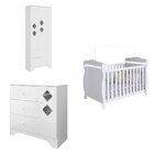 Quarto De Bebê Guarda Roupa Cômoda Com Janelas Losango E Berç