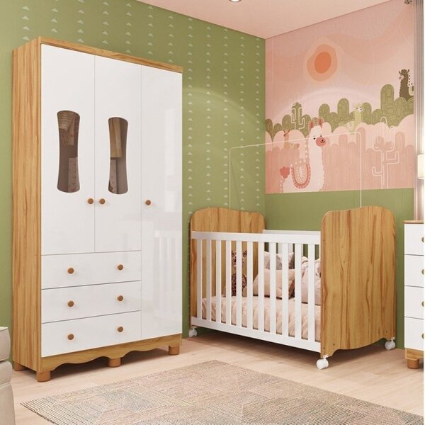 Quarto De Bebê Guarda Roupas 3 Ptas 3 Gavetas E Berço100% Mdf