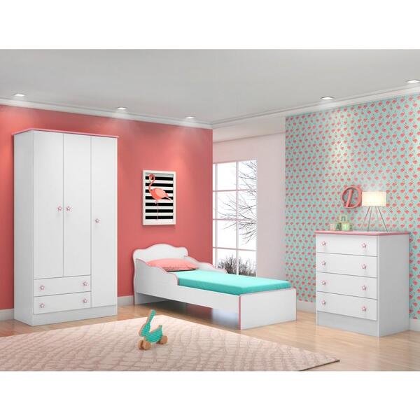 Quarto De Bebê Hart  Branco Rosa Com Colchão