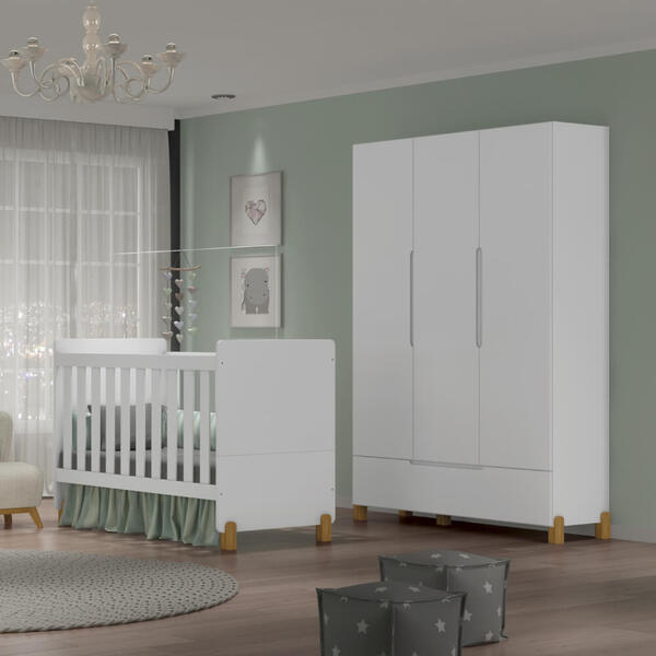 Quarto De Bebê Melody Decor Com Berço E Guarda Roupa - Branc