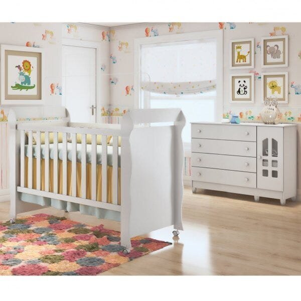 Quarto De Bebê Mirelle Com Berço Mini Cama E Cômoda Gran Sele