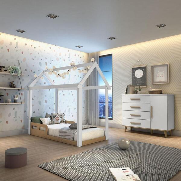 Quarto De Bebê Montessoriano Cama Casinha Comoda Com Fraldári