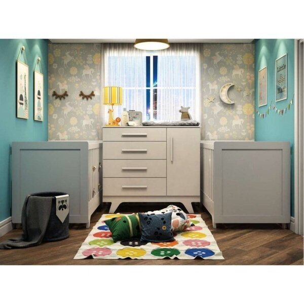 Quarto De Bebê Para Gêmeos Com 2 Berços E Cômoda Retrô 100% M