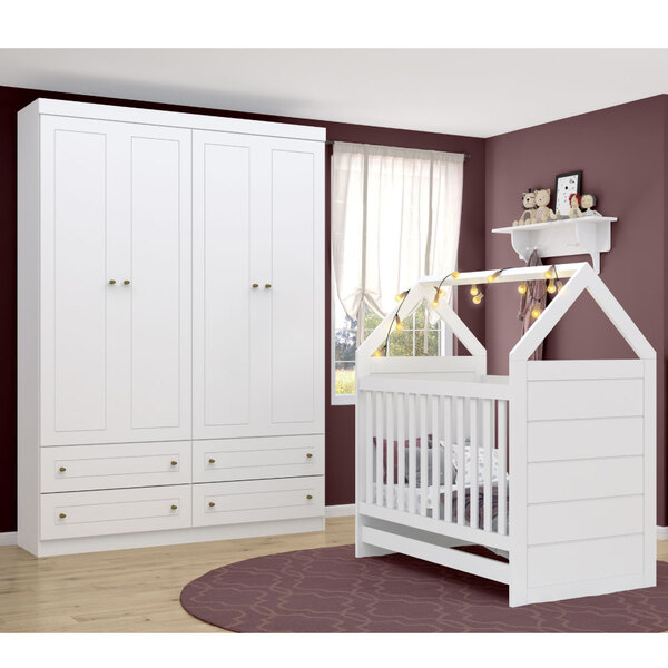 Quarto De Bebê Prime Berço Mini Cama E Guarda Roupa - Branco