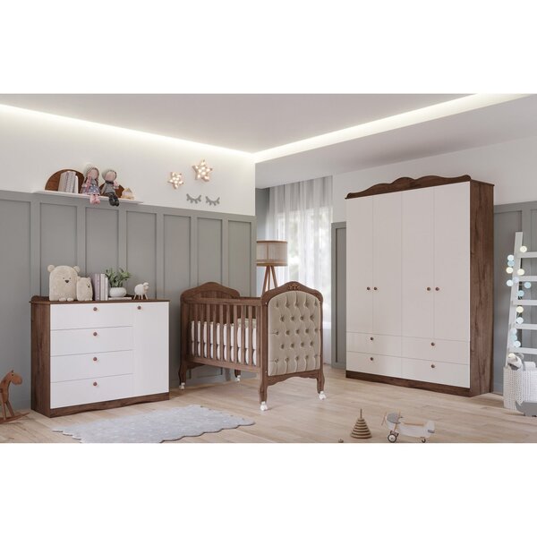 Quarto De Bebê Provençal Berço Capitonê Cômoda 4 Gavetas Guar