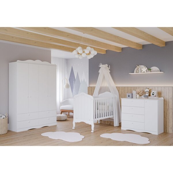 Quarto De Bebê Provençal Berço Cômoda 4 Gavetas Guarda Roupa