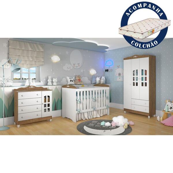 Quarto De Bebê Provençal Guarda Roupa 3 Portas Cômoda Berço C