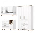 Quarto De Bebê Retrô Com Berço 100% Mdf Guarda Roupa 4 Portas