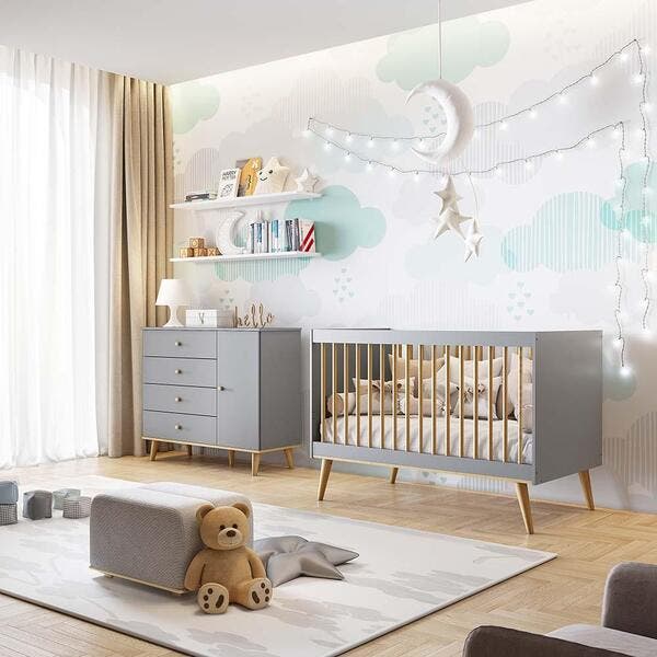 Quarto De Bebê Retrô Com Colchão Cômoda 4 Gavetas Com Porta Berço 3 Em ...
