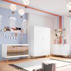 Quarto De Bebê Retrô Com Colchão Guarda Roupa 4 Portas Cômoda