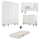 Quarto De Bebê Retrô Com Colchão Guarda Roupa 4p Cômoda Com P
