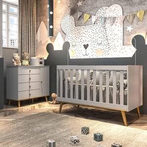 Quarto De Bebê Retrô Cômoda 4 Gavetas Com Fraldário Berço 3 Em 1 Lígia ...