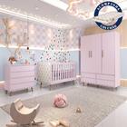 Quarto De Bebê Retrô Guarda Roupa 3 Portas Cômoda Berço Com C