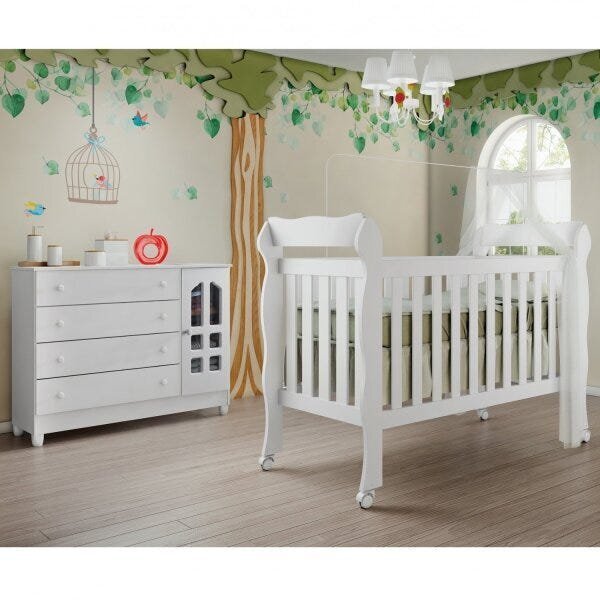 Quarto De Bebê Selena Com Cômoda Gran Selena E Berço Lila Car