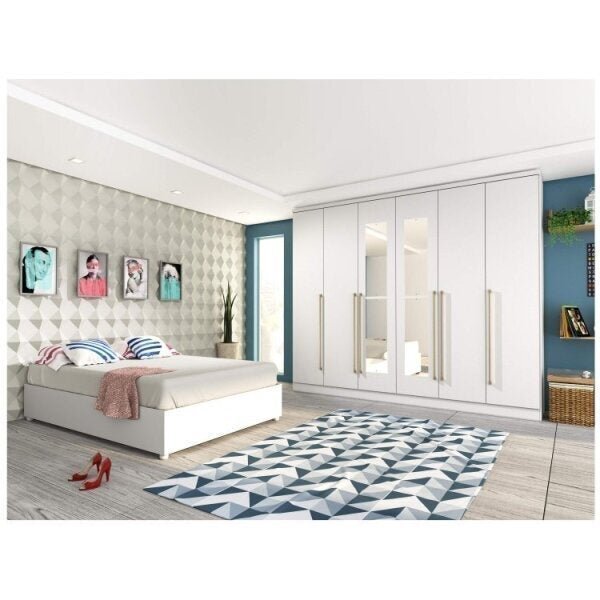 Quarto De Casal Completo Com Cama E Guarda-roupa Com Espelho