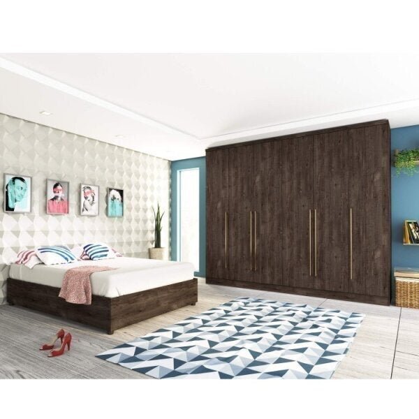 Quarto De Casal Completo Com Guarda-roupa E Cama Espresso Móv