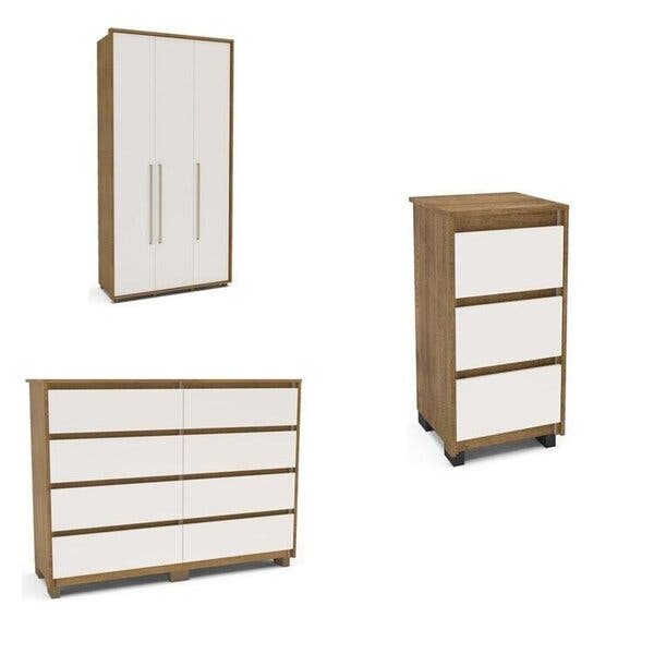 Quarto Guarda-roupa 3 Portas Cômoda 8 Gavetas Mesa De Cabeceira 3