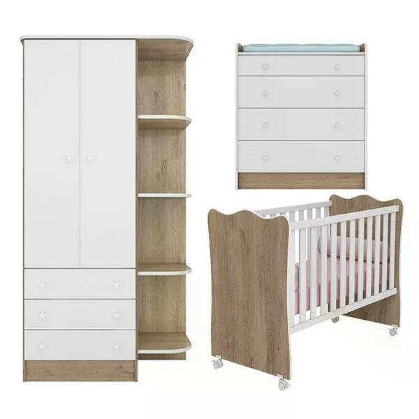 Quarto Infantil 03 Peças Doce Sonho 1x2523x825 Com Rodizios Q