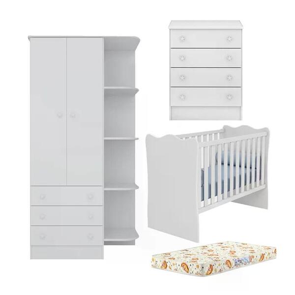 Quarto Infantil 03 Peças Doce Sonho 1x777x825 Com Colchao Qmo