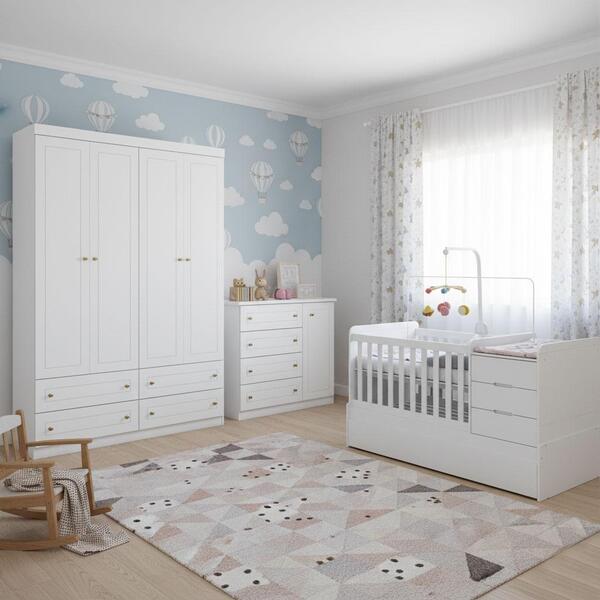 Quarto Infantil 4 Portas Americano Com Berço Multifuncional C