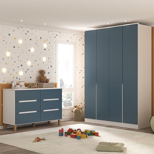 Quarto Infantil / Juvenil Com Guarda-roupa E Cômoda Sky Branc