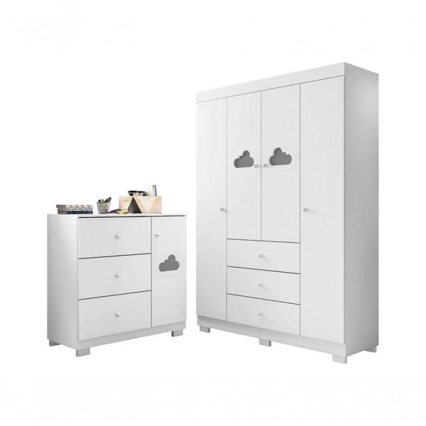 Quarto Infantil Bebê Ane Cômoda E Guarda Roupa Branco