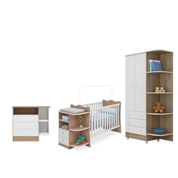 Quarto Infantil Berço Com Cantoneira Carvalho/branco - Qmovi