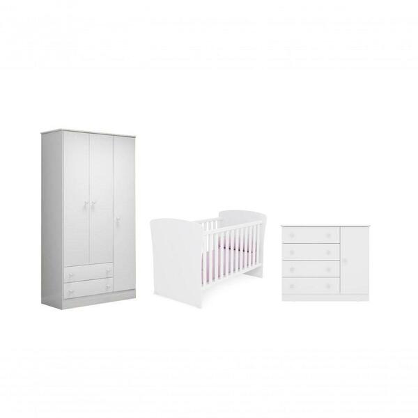 Quarto Infantil C/ Guarda Roupa, Berço E Cômoda Branco