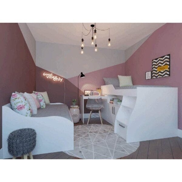 Quarto Infantil Cama Multifuncional Com Armário E Bicama Laís