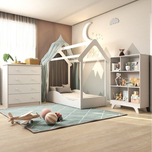 Quarto Infantil Com 1 Minicama Montessoriana 1 Cômoda 4 Gavet