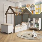 Quarto Infantil Com 1 Minicama Montessoriana 1 Estante Retrô