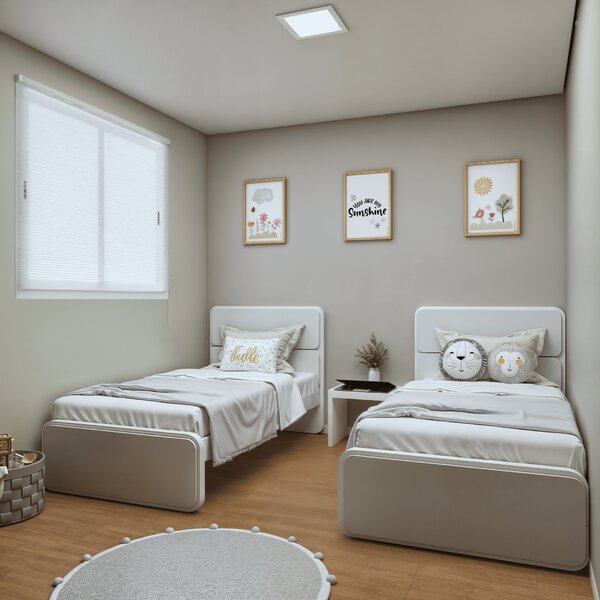 Quarto Infantil Com 2 Camas Solteiro Loop Tecido Korino Branco