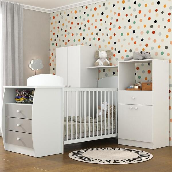 Quarto Infantil Com Berço-cômoda Laura Multimóveis Branco/cin