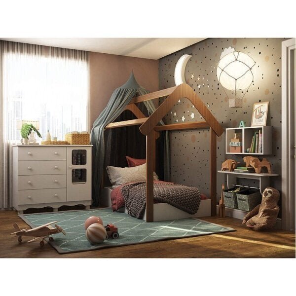 Quarto Infantil Com Cama Montessoriana Cômoda Prateleira E 2