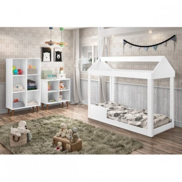 Quarto Infantil Com Cama Montessoriana E 2 Estantes Organizad